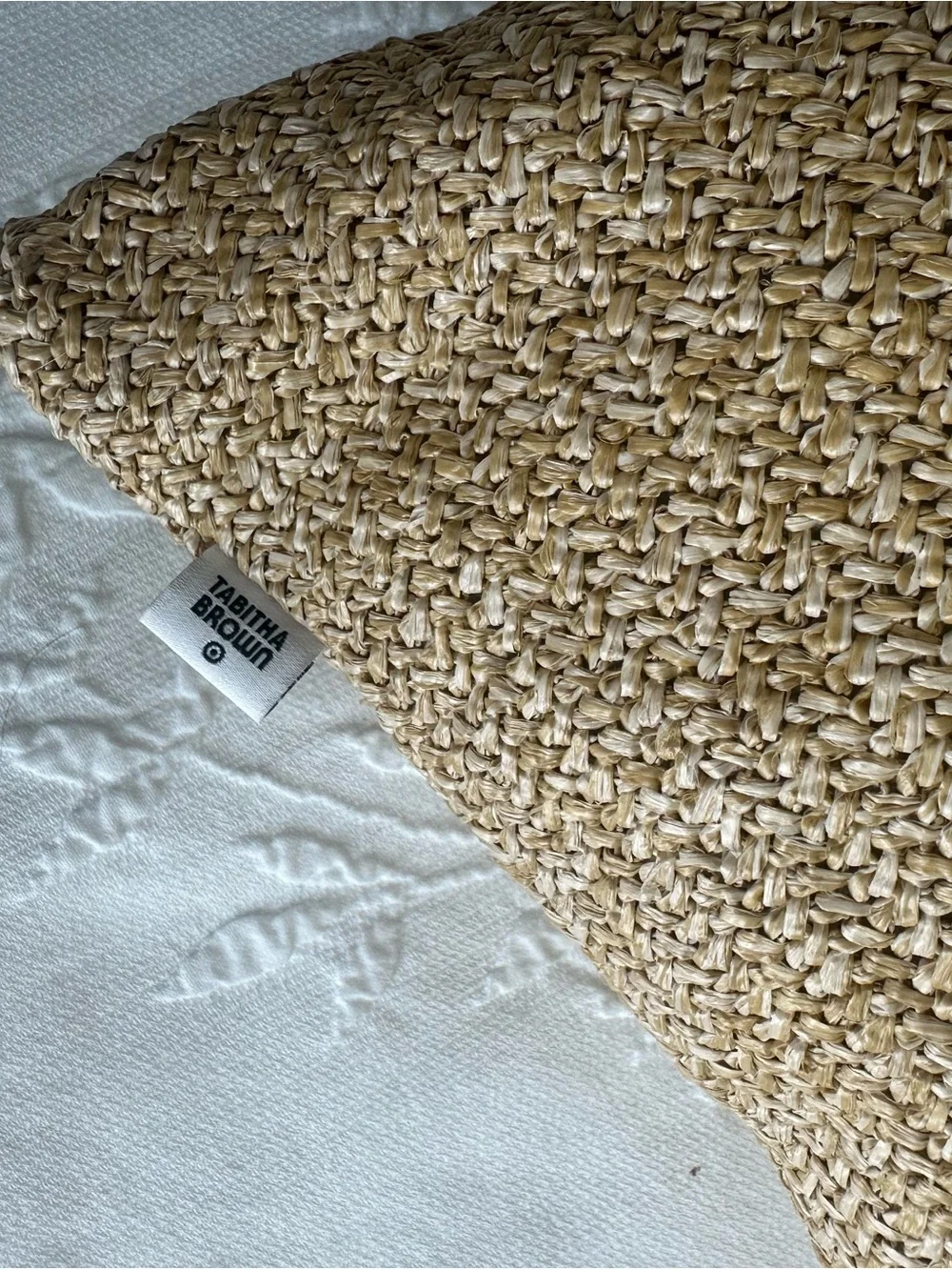Embroidered Straw Accent Target Pillow - 'VERY GOOD' with Bright Leaf Motif